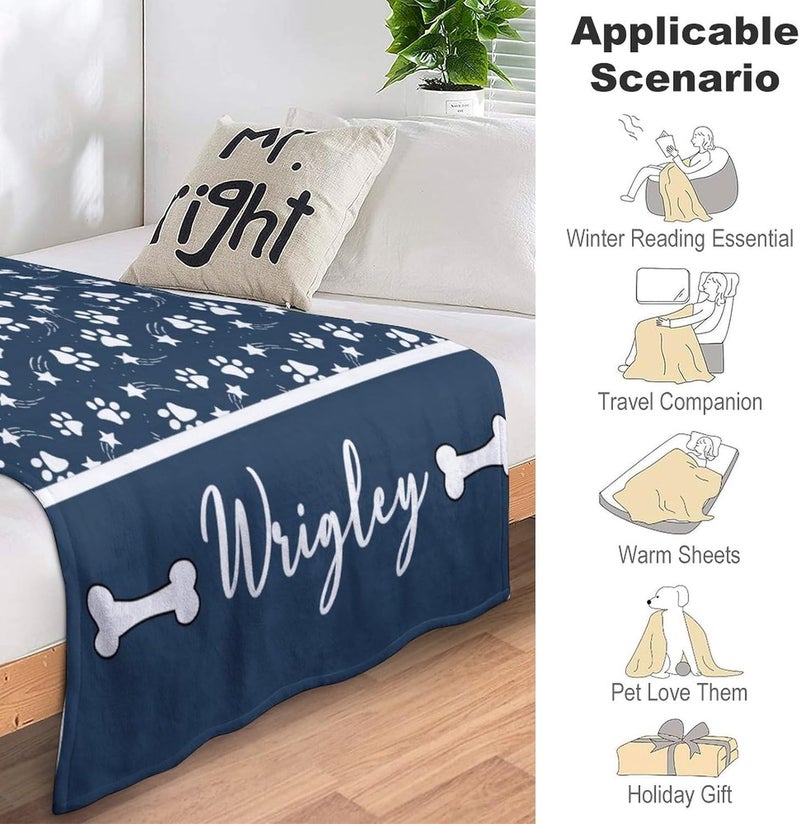 Artsadd Personalized Paw Print Dog Blanket with Pets Name, Custom Name Blanket for Small Dogs, Flannel Puppy Blanket, Memorial Gifts for Loss of Dog, Pet Loss Sympathy Remembrance Gifts - Image 3
